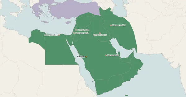 Map of the Muslim world in 644