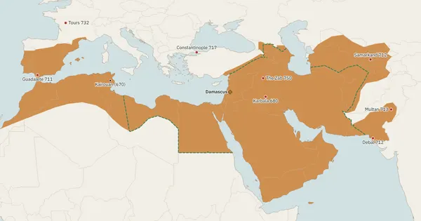 Map of the Muslim world in 750